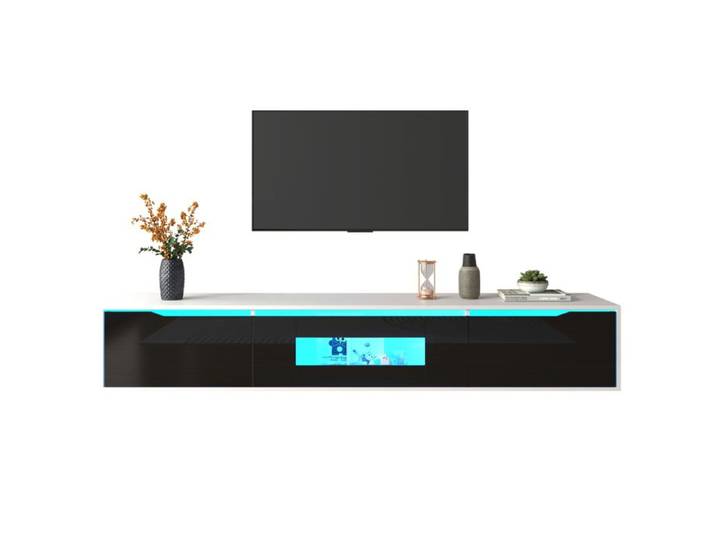 Nouveau meuble TV Premium sense meuble TV haute brillance couleur noir et blanc avec éclairage LED à changement de couleur.