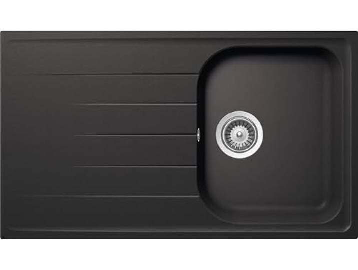 SCHOCK Lithos Küchenspüle mit 1 Becken mit Abtropffläche, umkehrbares Becken, Material Cristalite®, Schwarz, 860 x 500 mm