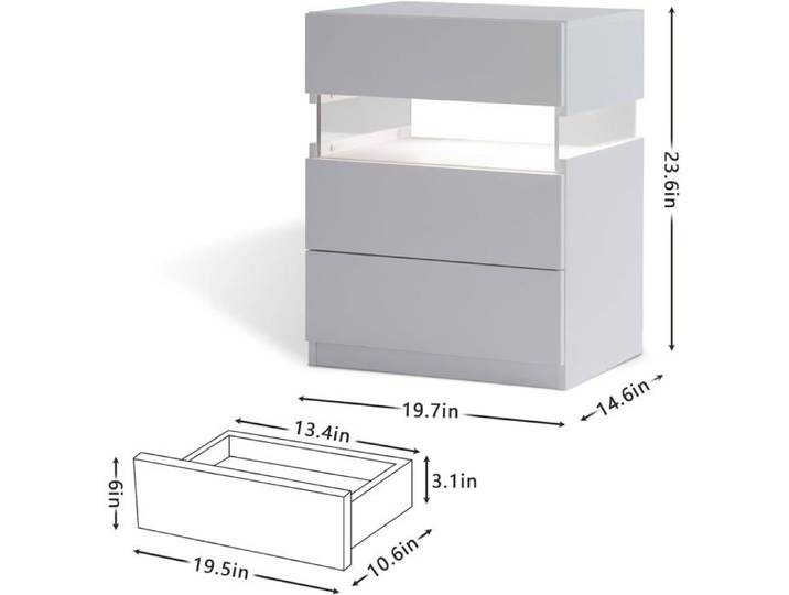 LED Nightstands 3 Drawer Dresser for Bedroom End Table with Acrylic Board LED Bedside Tables for Bedroom Living Room Bedside