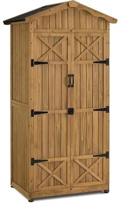 MCombo Outdoor Wooden Storage Cabinet with Removable Shelves, Tall Tool Shedwith Waterproof Asphalt Roof
