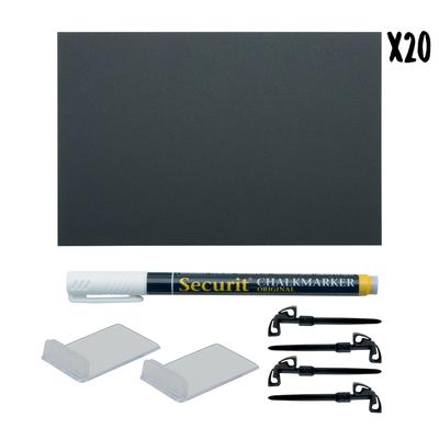 Securit® 20er-Set Tischtafeln "Tags" A6 - Schwarz - Weißer Kreidestift und Zubehör inklusive