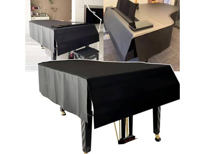 WHRAOY Leder-Abdeckung für Flügel (160/180/200 cm), schwarzer Klavier-Staubschutz, wasserdicht/staubdicht, Öffnungen auf beiden Seiten, bequem zum Üben von Klavier, 200 cm