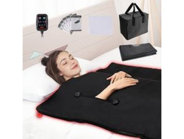VEVOR Couverture de Sauna Infrarouge Lointain Portable Température Réglable 1-6 Niveaux 35°C-85°C Minuterie 1-60 min Trous de Bras Sacs de Sauna Chauffage Fibre de Carbone pour Désintoxication Maison