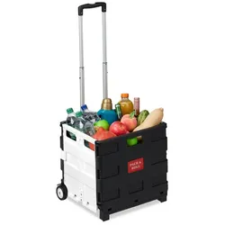 Relaxdays Einkaufstrolley klappbar mit Rollen Weiß,Schwarz,Silber