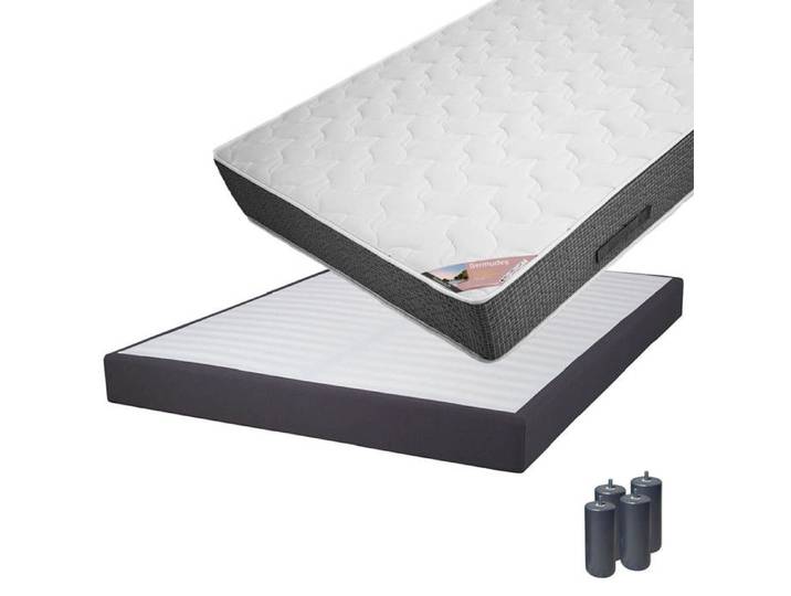 Bermudes - Pack Matelas 140x190 + Sommier Tapissier Démontable 2x20 Lattes Anthracites + Pieds Anthracites 15cm