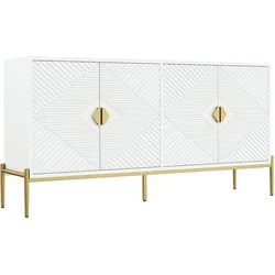 SIDEBOARD Weiß mit Goldbeinen & 4 Türen Geometrisches Design 162×80 cm