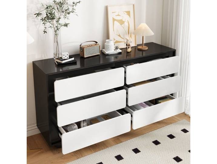 Buffet commode élégante 6 tiroirs - Coiffeuse design moderne fonction pratique 140x38x74 5cm - Meuble rangement