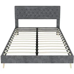 STILVORA Polsterbett Stoff Grau 140x200 cm mit Matratze, hohem Kopfteil und Stauraum unter dem Bett