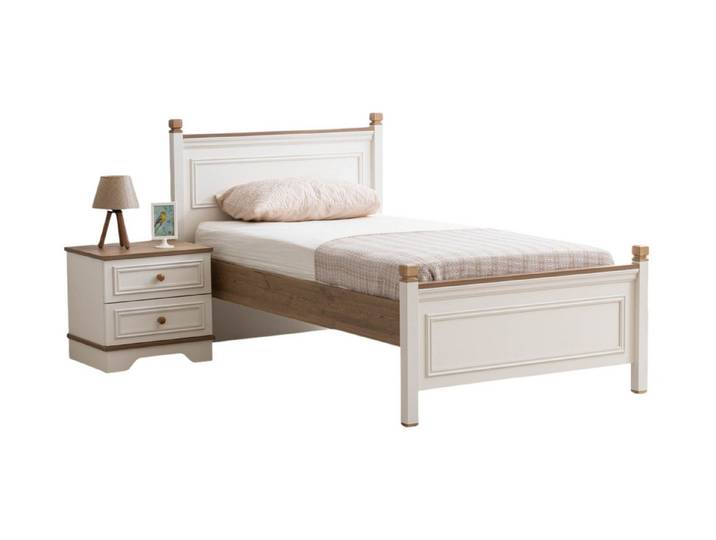 Villa Möbel Jugendzimmer-Set Serenza, (Jugendzimmer-Set, 2-tlg., Bett mit Kopfteil und 1 x Nachttisch), Bett Schreibtisch Regal Schrank mit heller Holzoptik und Ordnung