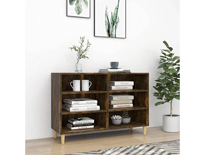 KGHFDVB Sideboard Räuchereiche 103,5x35x70 cm Holzwerkstoff 6 Einlegeböden, 4 Holzbeine, Stauraum für Bücher und Medien, Pflegeleicht