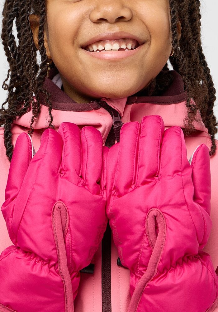 Fleecehandschuhe JACK WOLFSKIN "EASY ENTRY GLOVE K", Jungen, Gr. 116, pink (schwarz, fuchsia), Obermaterial: 100% Polyester. Futter: 100% Polyester, Handschuhe Fleecehandschuhe schwarz, fuchsia 116