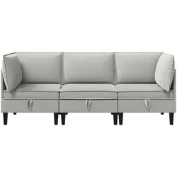 vidaXL, Sofa + Bettsofa, Wohnzimmergarnitur 3 Stk. Hellgrau Stoff