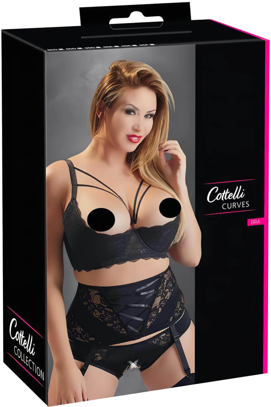 Cottelli Plus Size - strappy, ring detail boob shelf (black) - 95E
