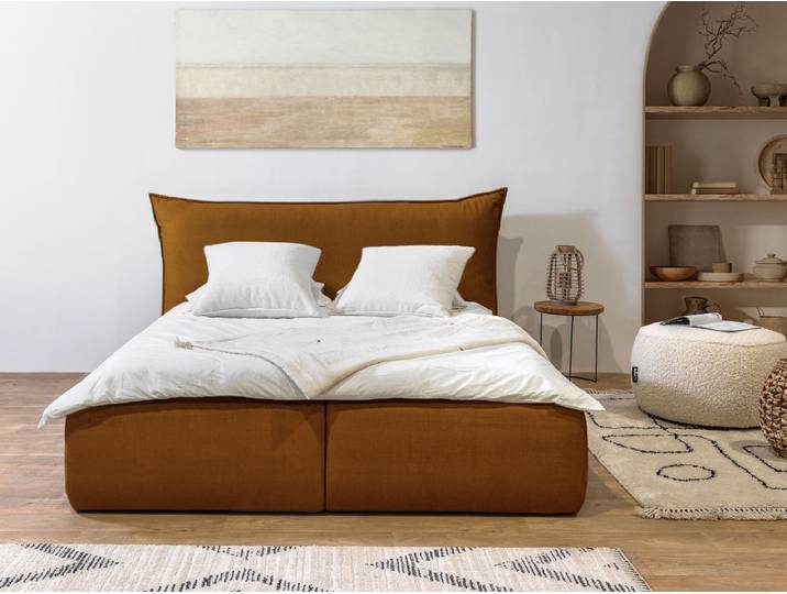 Lit coffre JADE avec tête de lit effet oreiller 140x190