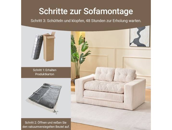 ROVRYN Canapé-lit 2 places convertible 2-en-1 beige velours côtelé sans montage 140 x 85 x 54 cm