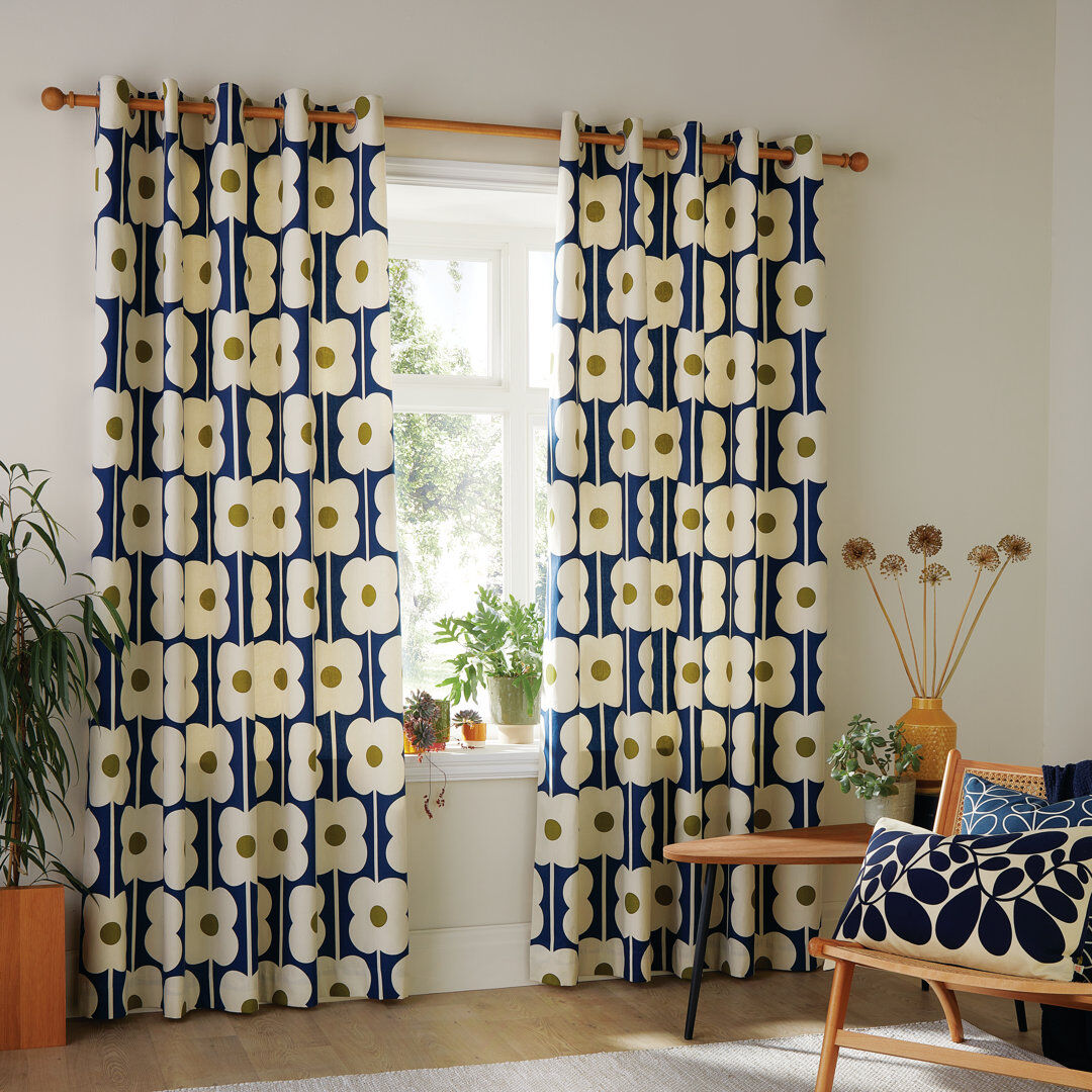 Orla Kiely Abacus Flower Navy Eyelet Curtain Navy 168cm Width x 137cm Drop