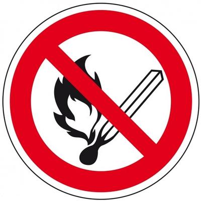 Schild I Verbotsschild Keine offene Flamme, Feuer, offene Zündquelle, Aluminium, Ø600mm, ASR A1.3, DIN EN ISO 7010 P003