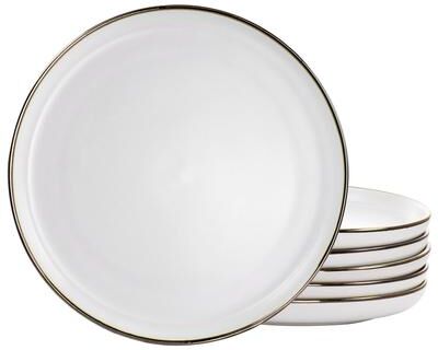 Elama Cotton with Gold Stoneware Dinner Plate 6 Piece Set