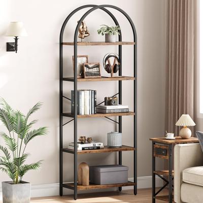 Garvee Arched Bookshelf 5 Tier Bookcase Display Racks Tall Bookshelves Modern Storage Rack Shelf Large Wood Book Shelf