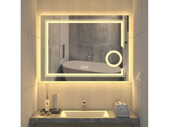 Miroir Salle de Bain LED 80x60 cm - LUVODI - Anti buée - Prise Grossissant 3X