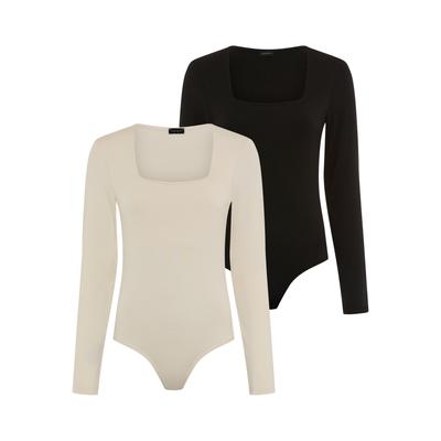 Langarmbody LAURA SCOTT, Damen, Gr. 44, N-Gr, schwarz (schwarz, nude), Jersey, Obermaterial: 95% Baumwolle, 5% Elasthan, unifarben, Basic, sehr figurbetont, eckiger Ausschnitt, Bodys, mit Karree-Ausschnitt, sehr figurbetont
