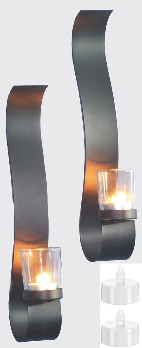 Vintage wandkaarsenhouders met LED theelichten voor kerstdecoratie