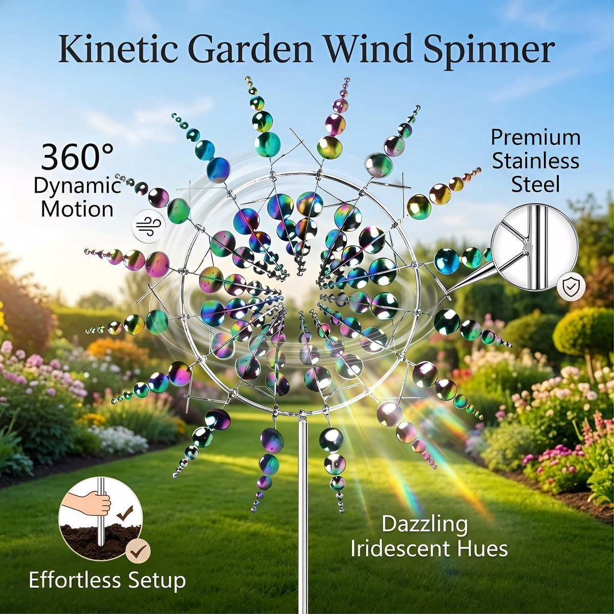 Meerkleurige metalen windmolen en 3D windspel voor tuin en terras