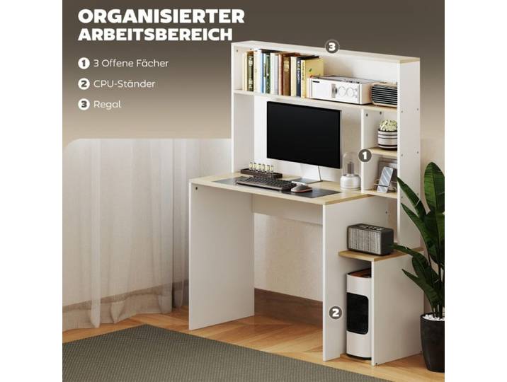 Bureau Table de travail avec étagères ouvertes & support pour unité centrale structure en acier bureau à domicile chambre