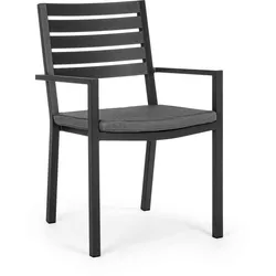 Gartenstuhl Helina Aluminium stapelbar mit Armlehne, modern, gepolstertes Outdoor-Design, anthrazit