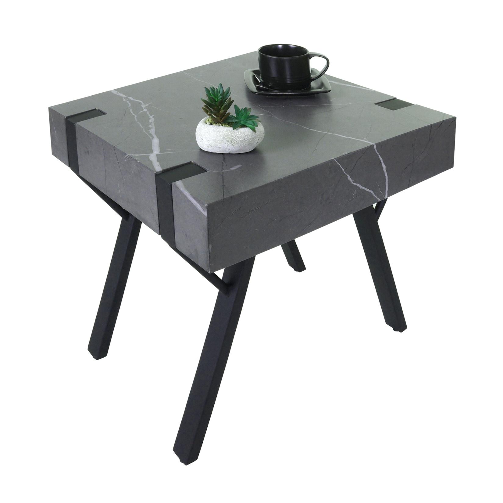 Beistelltisch MCW-L54, Kaffeetisch Nachttisch Loungetisch Couchtisch, Eisen MDF 50x55x50cm ~ Marmor-Optik grau