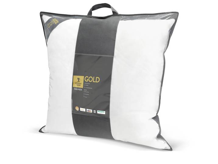3-Kammer-Kopfkissen SPESSARTTRAUM Gold , weiß, B:80cm L:80cm, Kopfkissen Bezug: 100% Baumwolle. Füllung Außenkammer: 90% Gänsedaunen, 10% Gänsefeder. Füllung Innenkammer: 100% Gänsefeder, Kopfkissen, 3-Kammer-Kopfkissen, hergestellt in Deutschland, allergikerfreundlich, Topseller