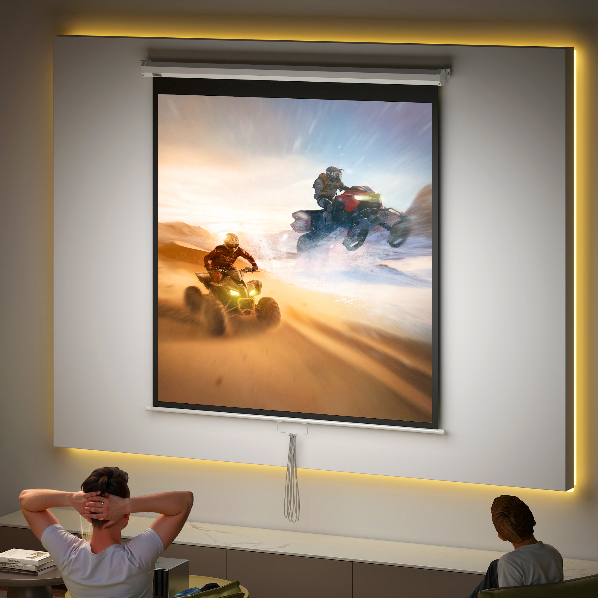 Homcom Telo per Proiettore 85" Rapporto 1:1, Fissaggio a Muro e Soffitto per Casa e Ufficio, Bianco