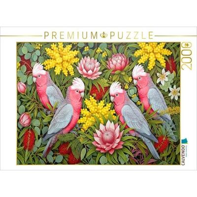 CALVENDO Puzzle Rosa Kakadu zwischen Blüten ihrer Heimat | 2000 Teile Lege-Größe 90x67cm Foto-Puzzle für glückliche Stunden