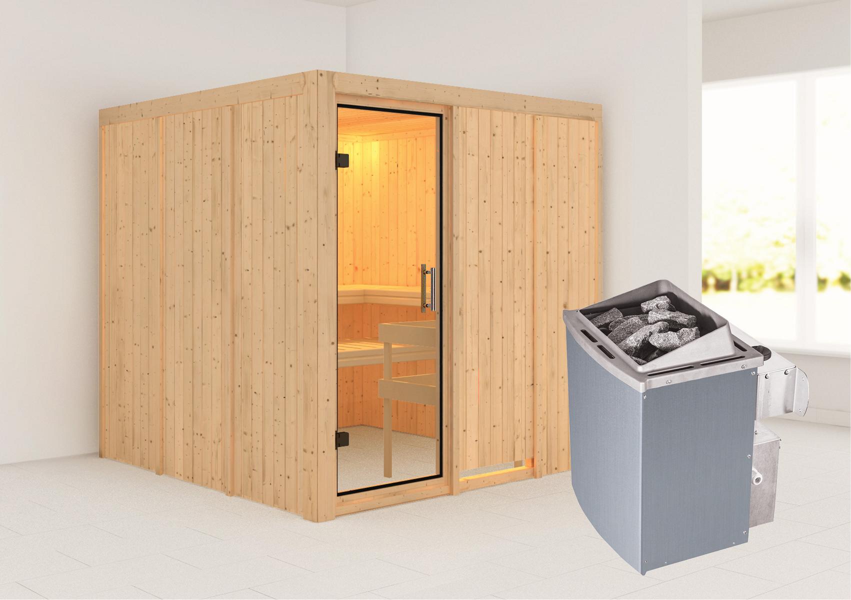 KARIBUHOLZT Sauna Rodin Front, 9kW integr.Strg klarglas GGT 16880600