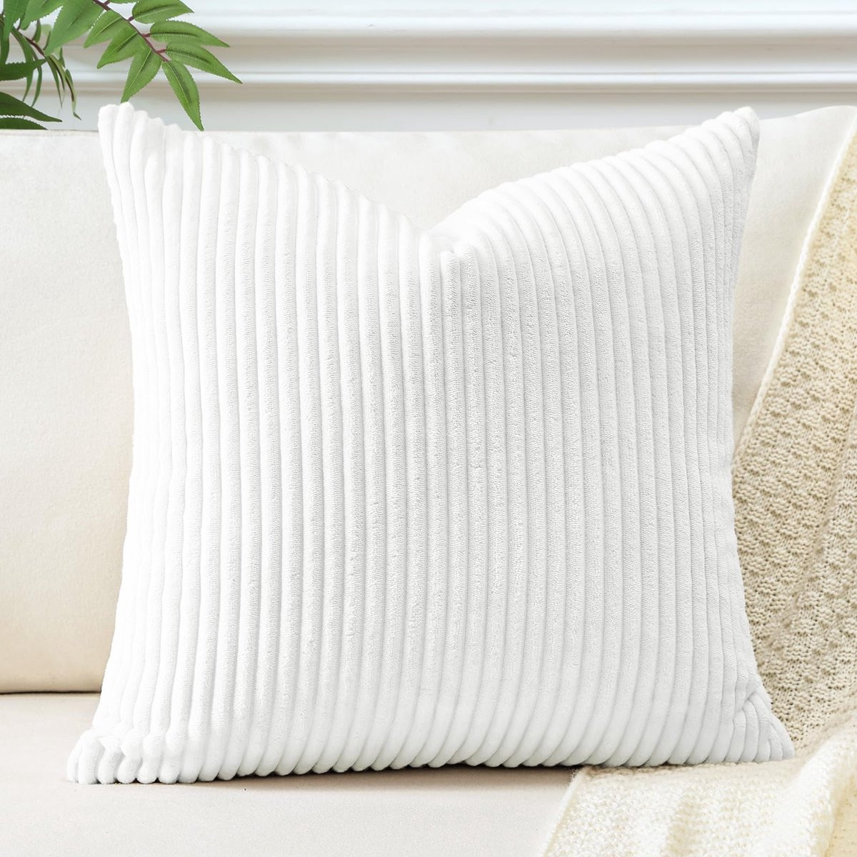 Corduroy kussensloop decoratief sierkussen puur wit 50 x 50 cm