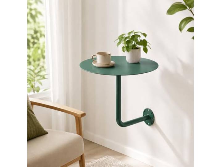 Wandklapptisch Rund Metall Wandmontage Beistelltisch Platzsparend Modern Platzsparendes Design, Stabil aus Metall, Einfache 3-Schritt-Montage, 7 Farben wählbar(Green,45cm)
