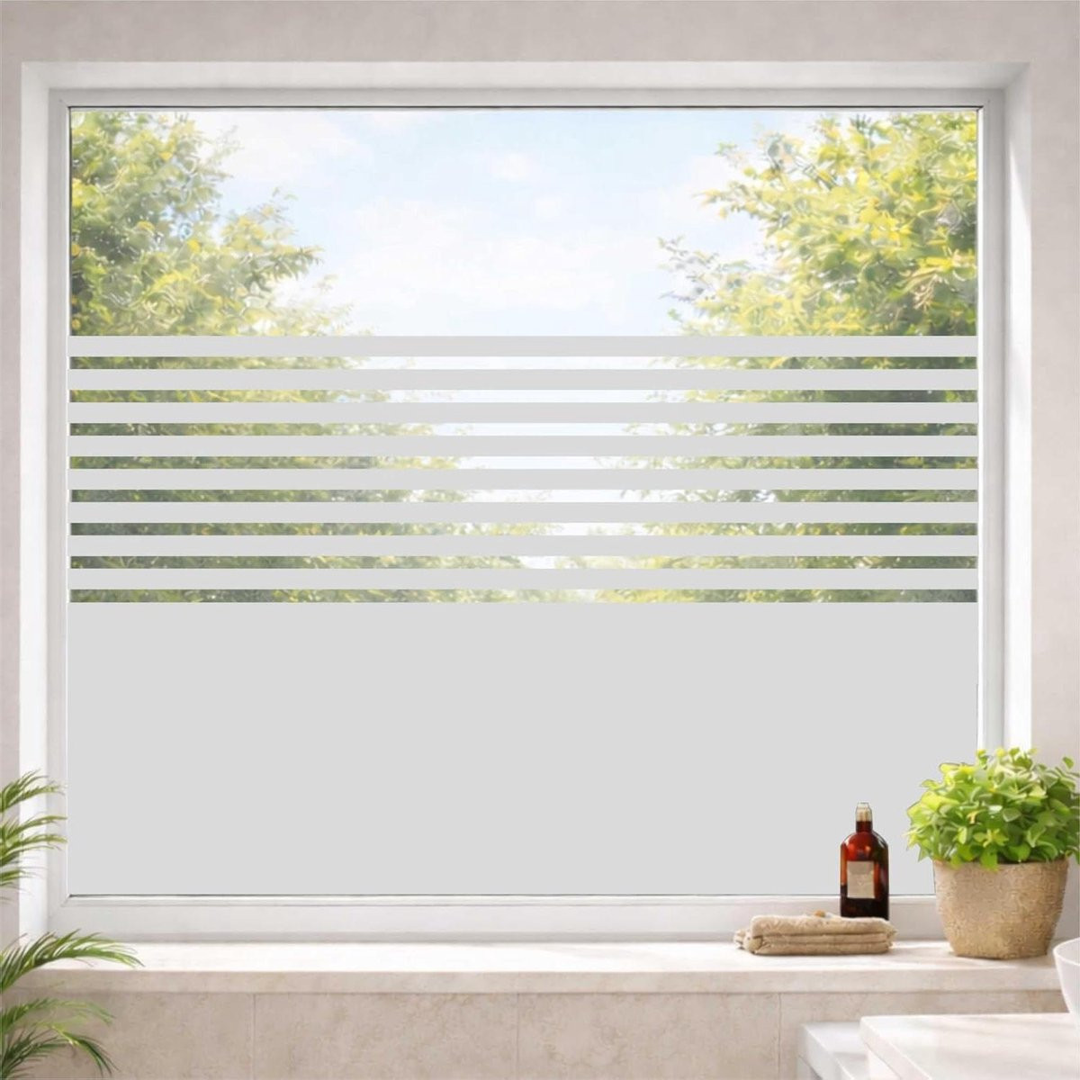 Zelfklevende matwitte raamfolie met strepen voor privacy en decoratie - 50 x 100 cm