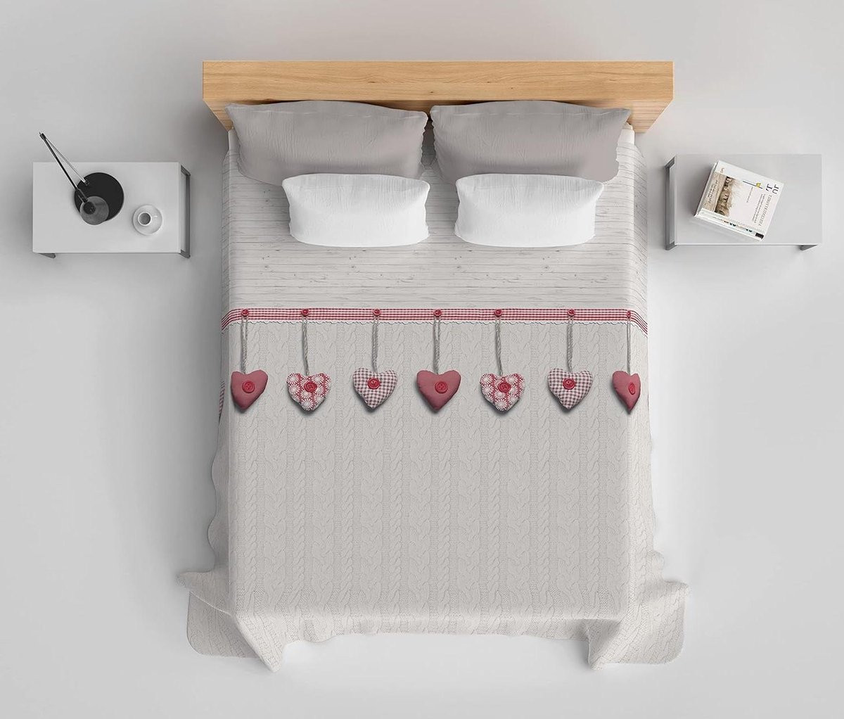 Sprei Katoen Dekbedovertrek Spree met Hartjes Patroon - Rood - 170 x 280 cm