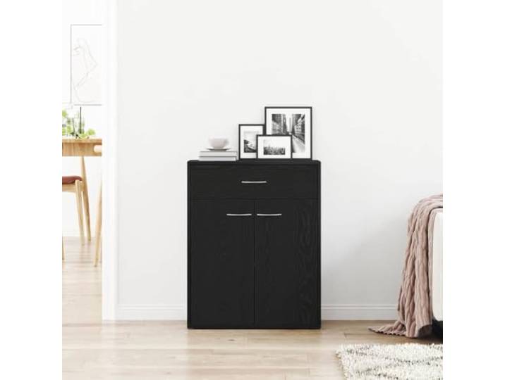 RJPLMFV Anrichte mit Schublade, Eiche, Schwarz, 60 x 30 x 75 cm Holzwerkstoff, bündige Türen, Stahlgriffe, geräumige Regale, Wohnzimmer