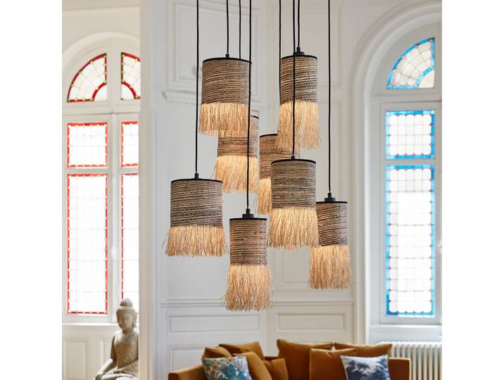Formentera Hängelampe Ø 50 cm, Palmfaser, 8-flg. - MARKET SET - Wohnzimmer - Design - Mehrflammig