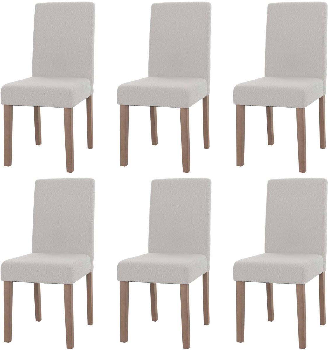 Set van 6 Littau eetkamerstoelen met hoge rugleuning, bouclé textiel, crème met natuurkleurige houten poten