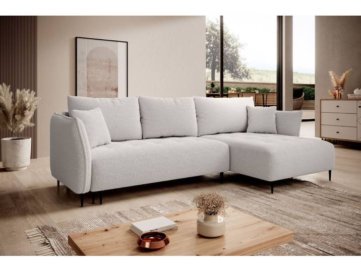 Ecksofa BARI mit Schlaffunktion und Bettkasten, Breite 276 cm , Catch me 01, Ottomane: rechts