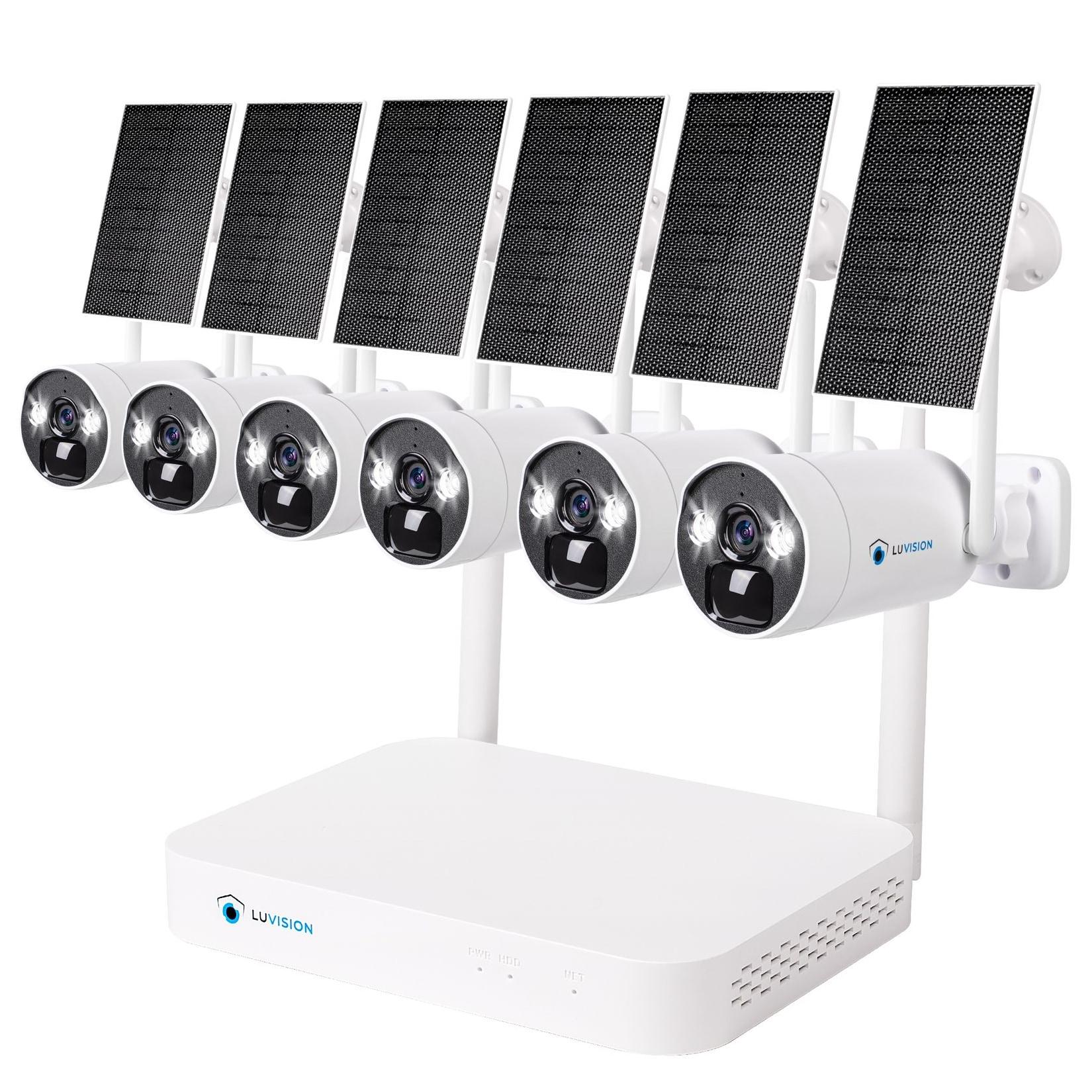 LUVISION Dual WLAN Solar Akku Überwachungssystem 10 Kanal NVR 4MP Überwachungskamera Set Mikrofon 6 Kameras