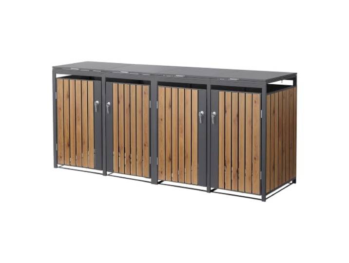 ML-Design Mülltonnenbox 4er 240L, Mülltonnenverkleidung für 4 Mülltonnen, Müllbox wetterfest, Mülltonnenhaus aus Stahl, Müllcontainer mit Deckel, abschließbare Tür, 264x80x120 cm, Anthrazit-Holzoptik