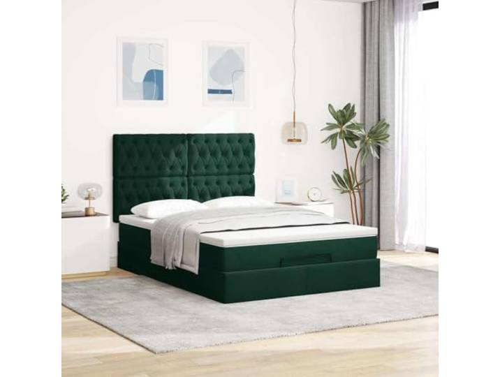 KTHLBRH Boxspringbett 140 x 200 cm Samt grün mit Matratze Taschenfedern, hydraulischer Aufzug, inklusive Matratzenschoner, Lattenrost