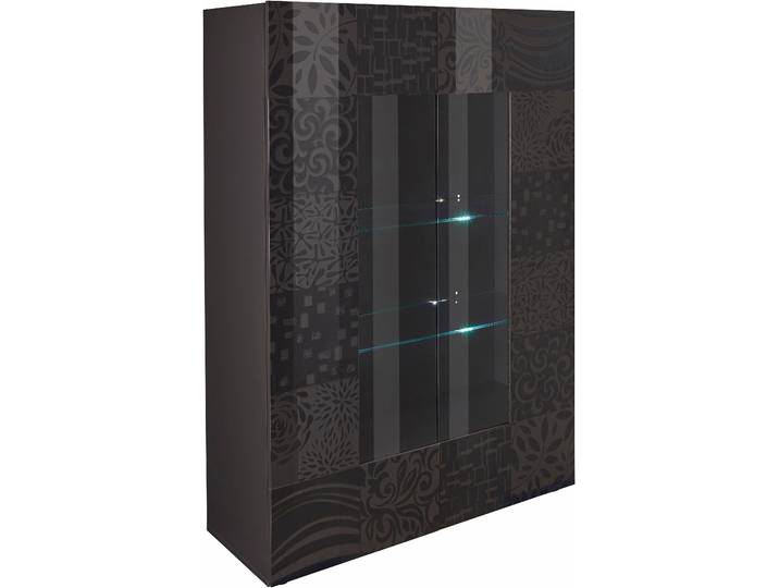 Vitrine HOME AFFAIRE Miro , grau (anthrazit hochglanz lack mit siebdruck), Schränke, Vitrine, Stauraumvitrine, Höhe 166 cm mit dekorativem Siebdruck