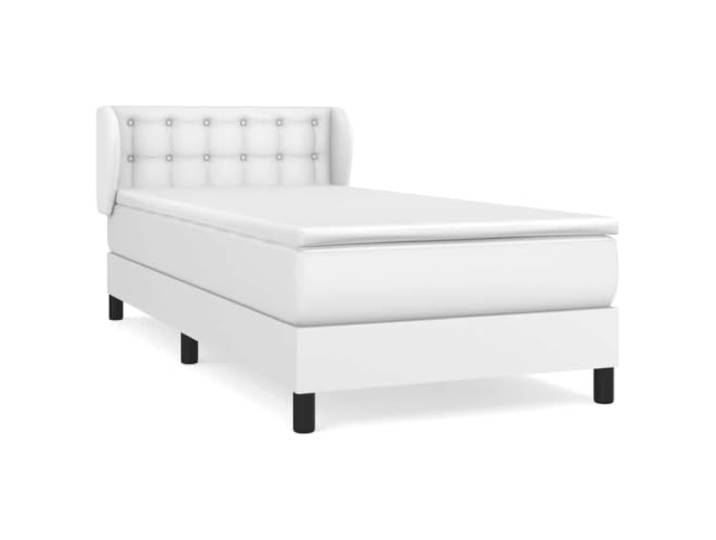 PUGYNBK Boxspringbett, Kunstleder, Weiß, 100 x 200 cm Verstellbares Kopfteil, Taschenfederkernmatratze, mittlere Härte, einfache Reinigung