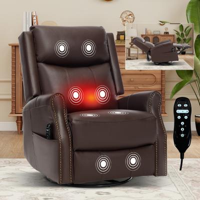 Kodotan sofa Blue Genuine Leather Heat Massage Manual Recliner Chair with Rocker and Swivel for Living Room