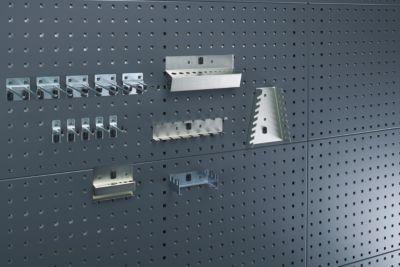 Bott Lochplatten-Zubehörsortiment Perfo, 15-teilig, 10 Haken/5 Werkzeughalter, Metall verzinkt, silber