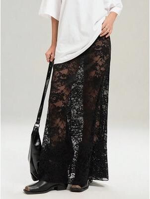 LightInthebox Women's Elegant Fashion Casual Maxi High Waist Skirts Plain Lace See Through Stretchy Daily Street Black Summer